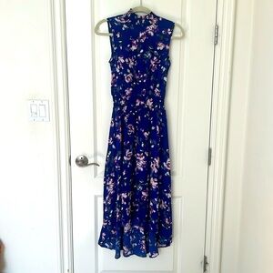 Nanette Lepore blue with purple and white  flower midi dress